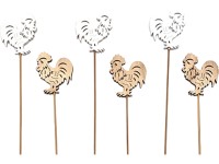 Zápich dřevo 6ks 60x70mm kohout+špejle mix, bílá, přírodní