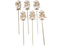 Zápich dřevo, plst 6ks 60x55 mm  beránek+špejle mix, béžová, bílá