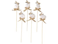 Zápich dřevo, plst 6ks 60x55mm zajíček+špejle, přírodní, bílá