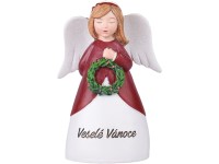 Anděl polyresin s přáním Veselé Vánoce, červená 7x11,5x4,5 cm
