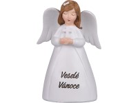 Anděl polyresin s přáním Veselé Vánoce, bílá 7x11,5x4,5 cm