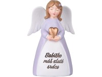 Anděl polyresin 115mm s přáním Babičko máš zlaté srdce, fialová