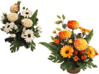 Umělé květiny v květináči, mix, bílá/oranžová
